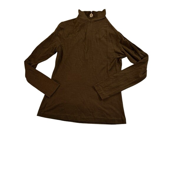Tory Burch Sweaters - Tory Burch Brown Wool Blend‎ Turtleneck Sweater  3/4 Zipper Gold Accent M